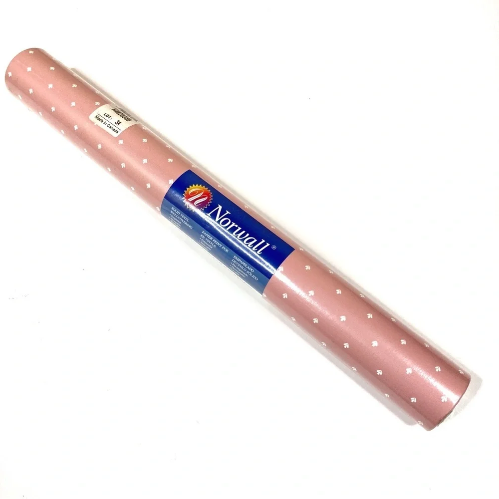 Norwall | Vintage Wallpaper Solid Vinyl Wall Covering Light Pink White NEW